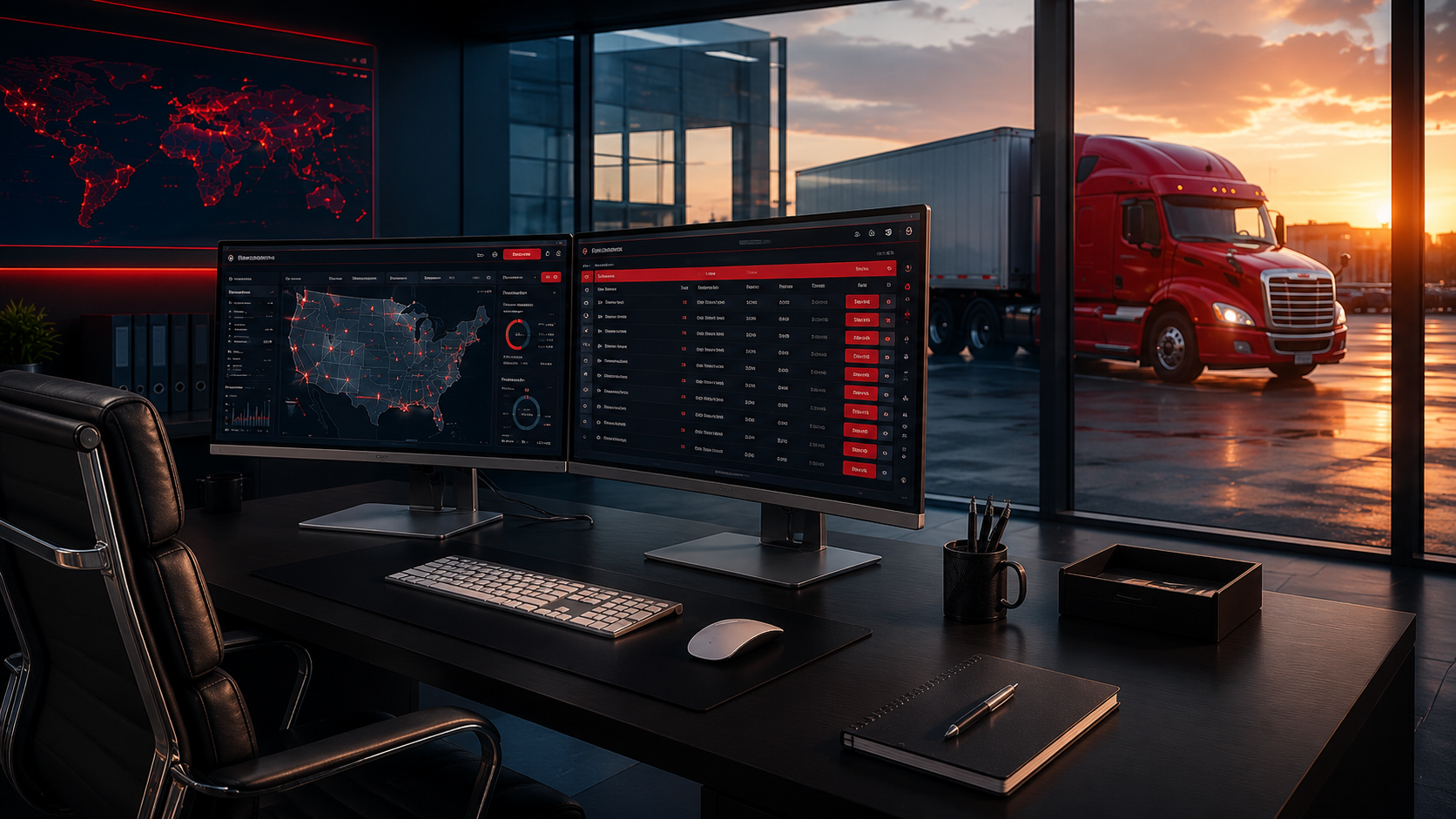 Semi-truck on highway at night